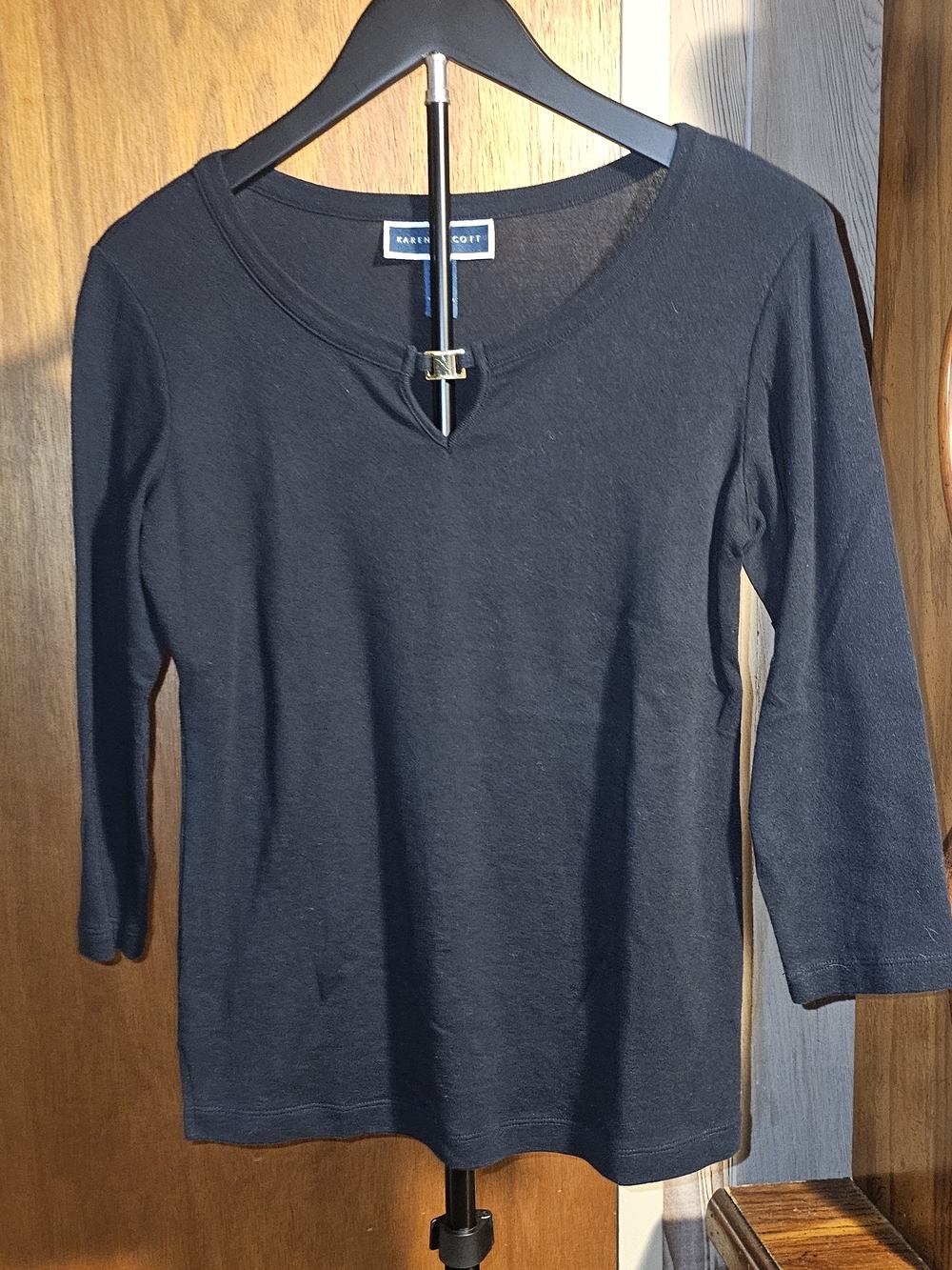 Karen Scott Black V-Neck Three-Quarter Sleeve Top
